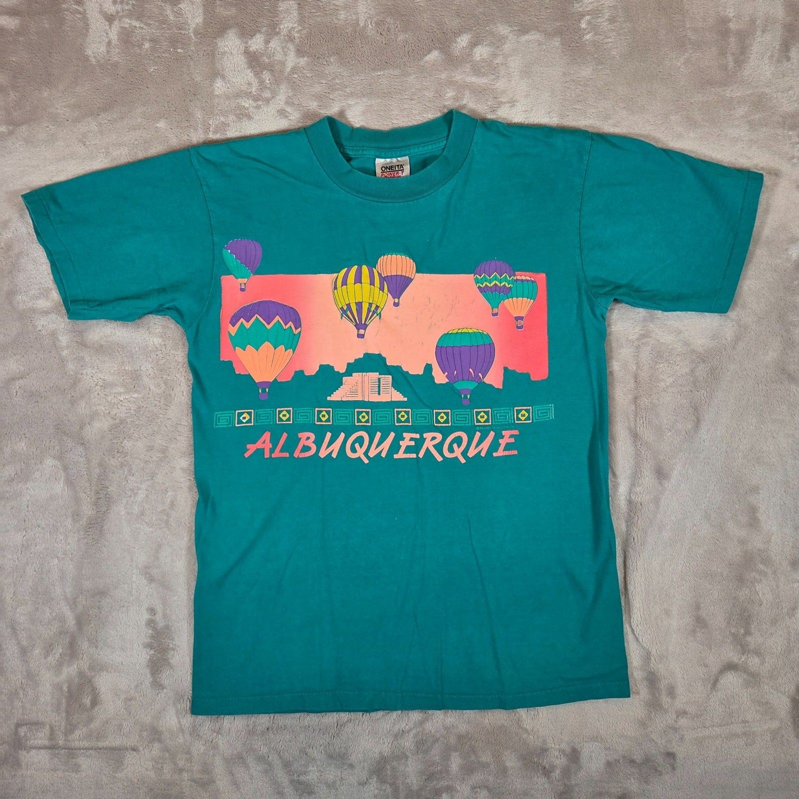 Vintage 90s Oneita Power-T Albuquerque Hot Air Balloon T Shirt L Single Stitch