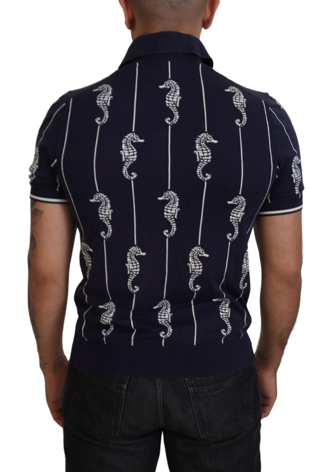 DOLCE & GABBANA T-shirt Dark Blue Sea Horse Collared Polo IT50/US40/L 1350usd