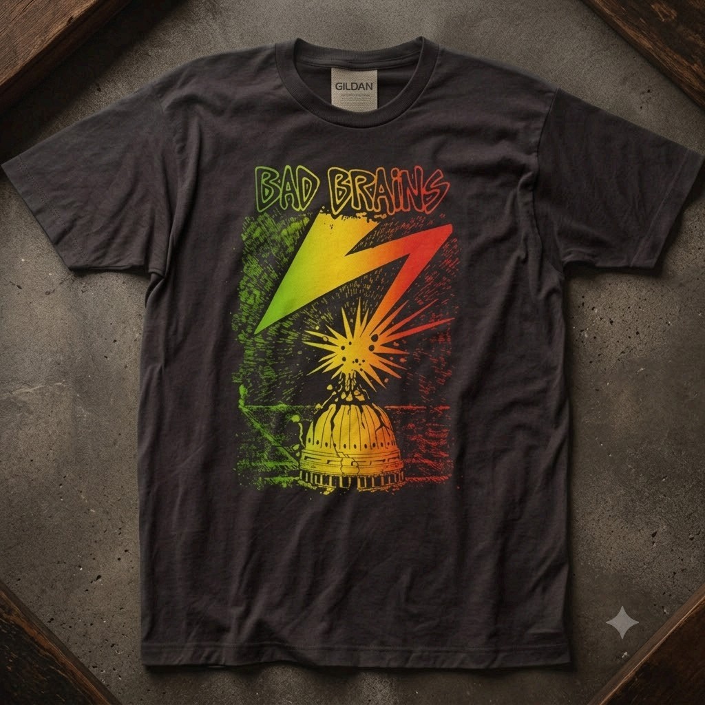 Bad Brains Rasta Fade Mens T Shirt New Black Punk Rock Band Tee Free Ship