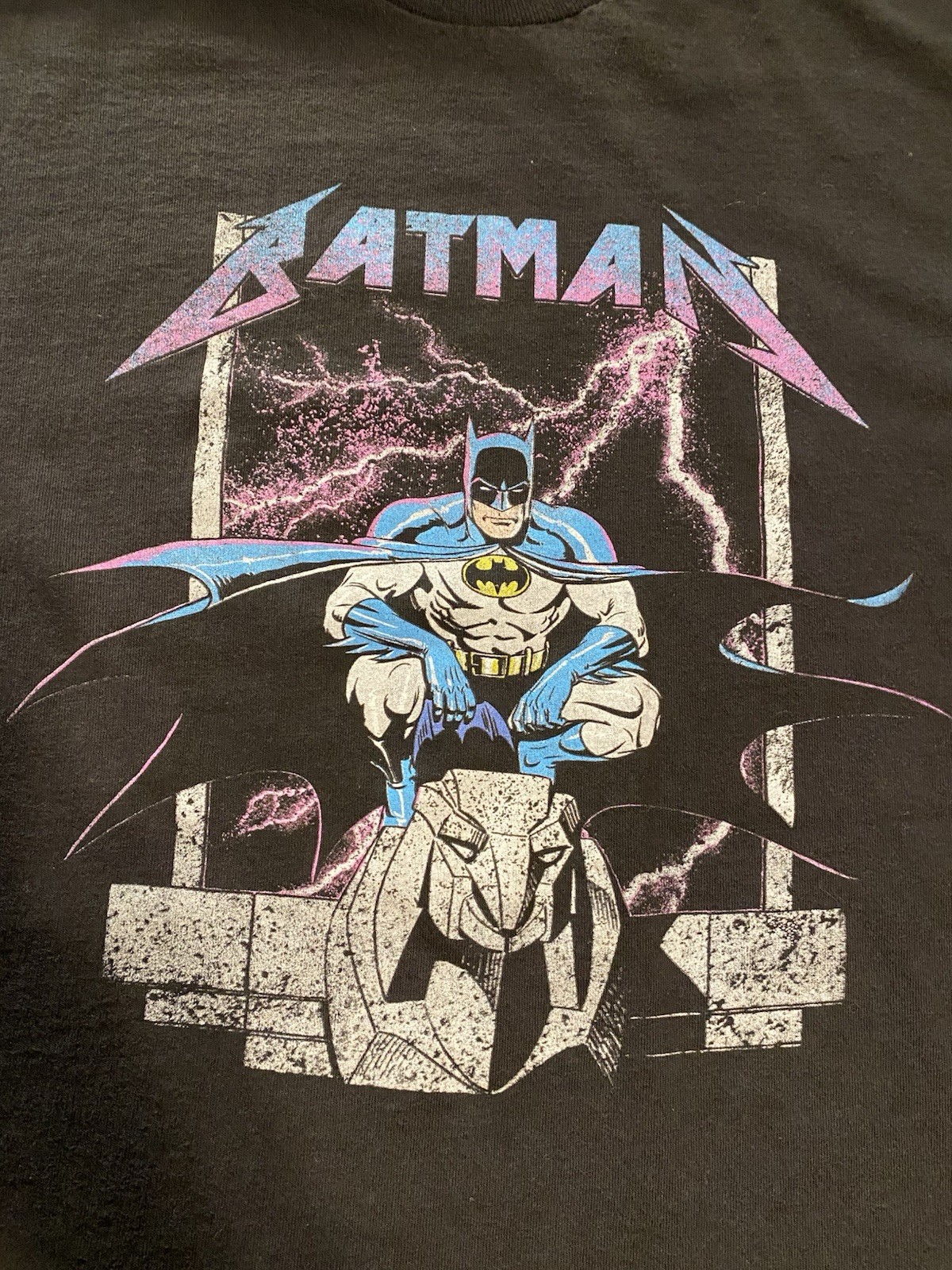 Batman METALLICA Script DC Universe Comic Gotham Black Men’s Large