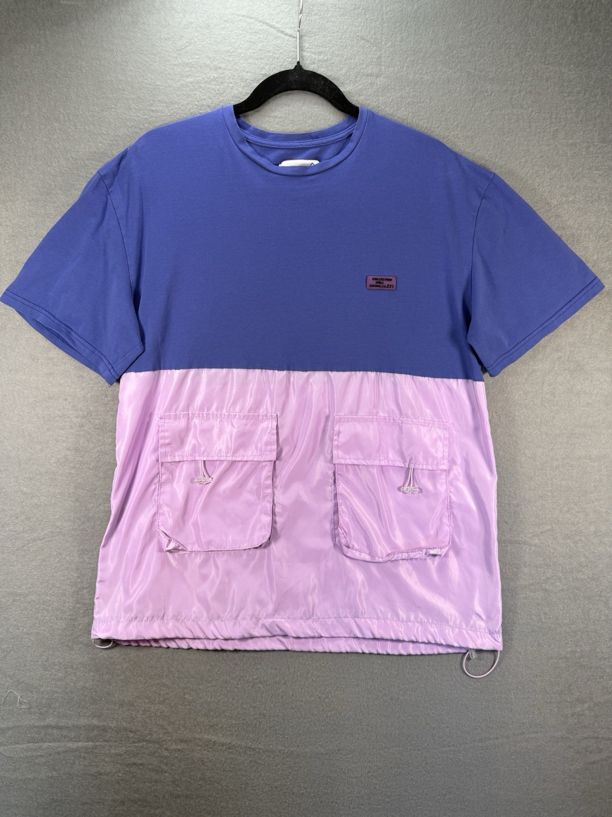 RARE Colorblock Cargo Pocket Nylon Tee BluePink Oversized Streetwear Gorpcore L