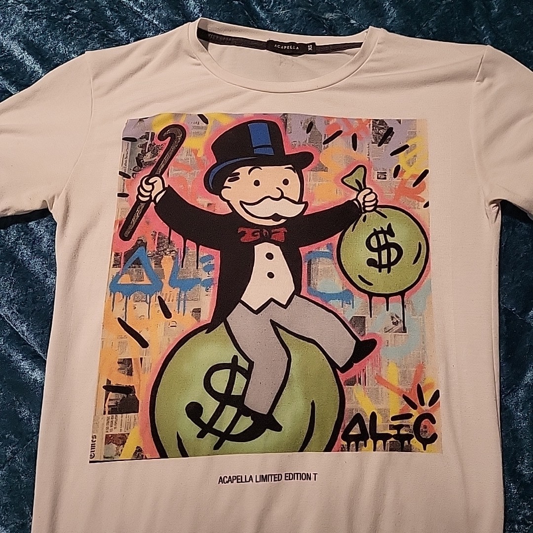 Alec Monopoly Graphic T-Shirt Mens XS White Street Art Graffiti Tee RARE Limited