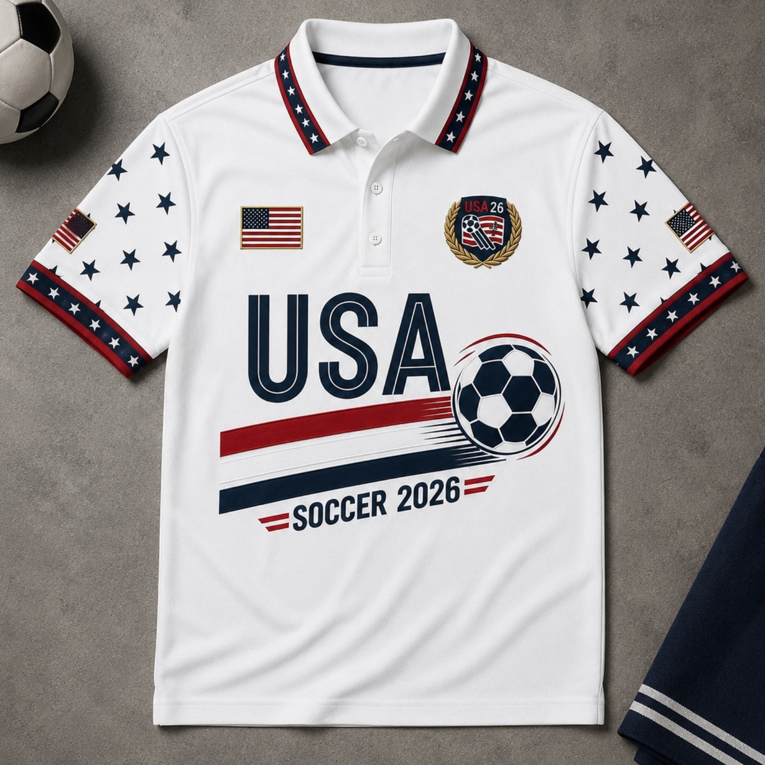 American Soccer Polo Shirt USA Patriotic Flag Soccer Fan July 4th Gift (S-5XL)