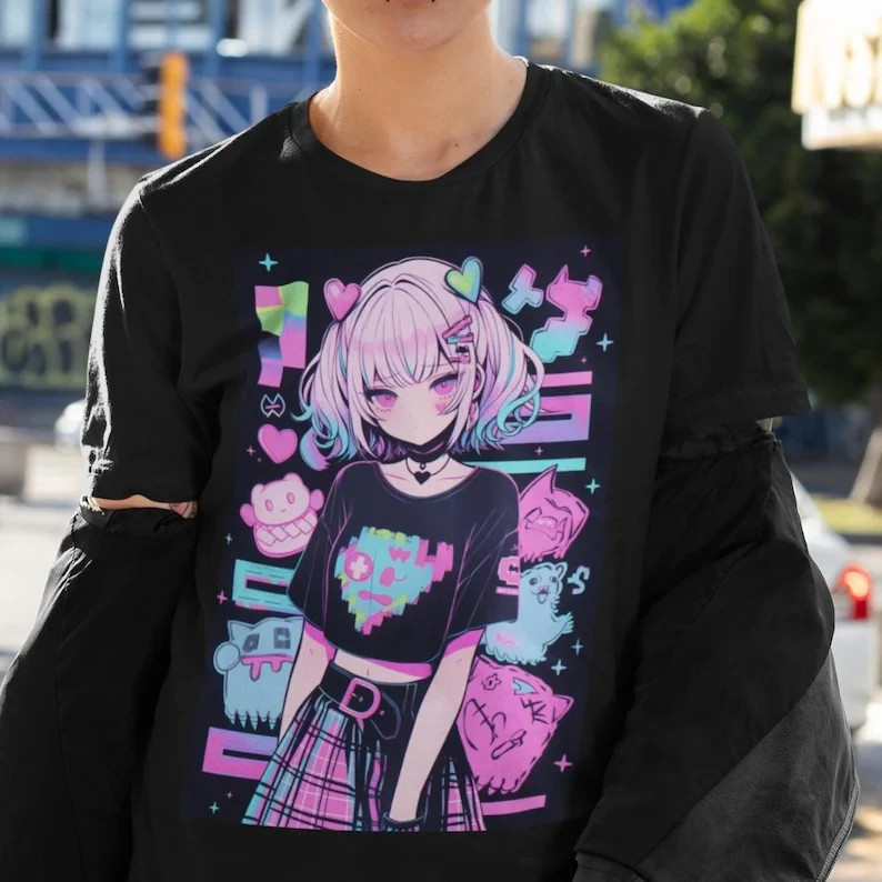 Pastel Goth Anime Oversized Tshirt | Harajuku Streetwear | Japanese Streetwear