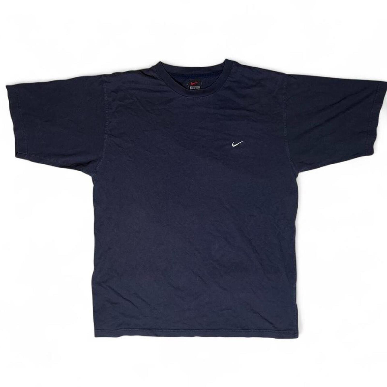Vintage 90s Nike Tag Embroidered Swoosh T-Shirt Navy Black