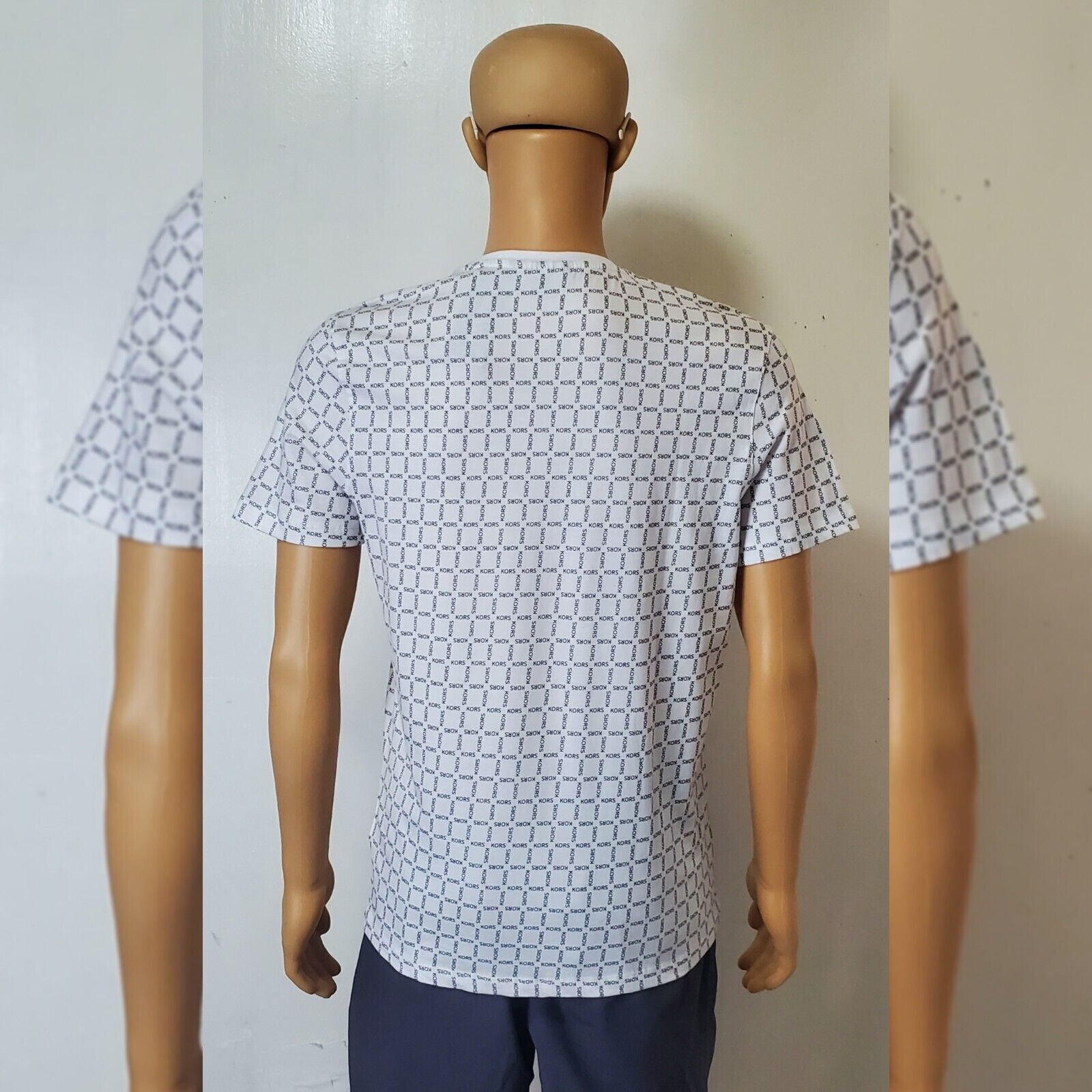 NWT MICHAEL KORS SHORT SLEEVE TSHIRT MEN’S ALLOVER GEOMETRIC LOGO PRINT WHITE