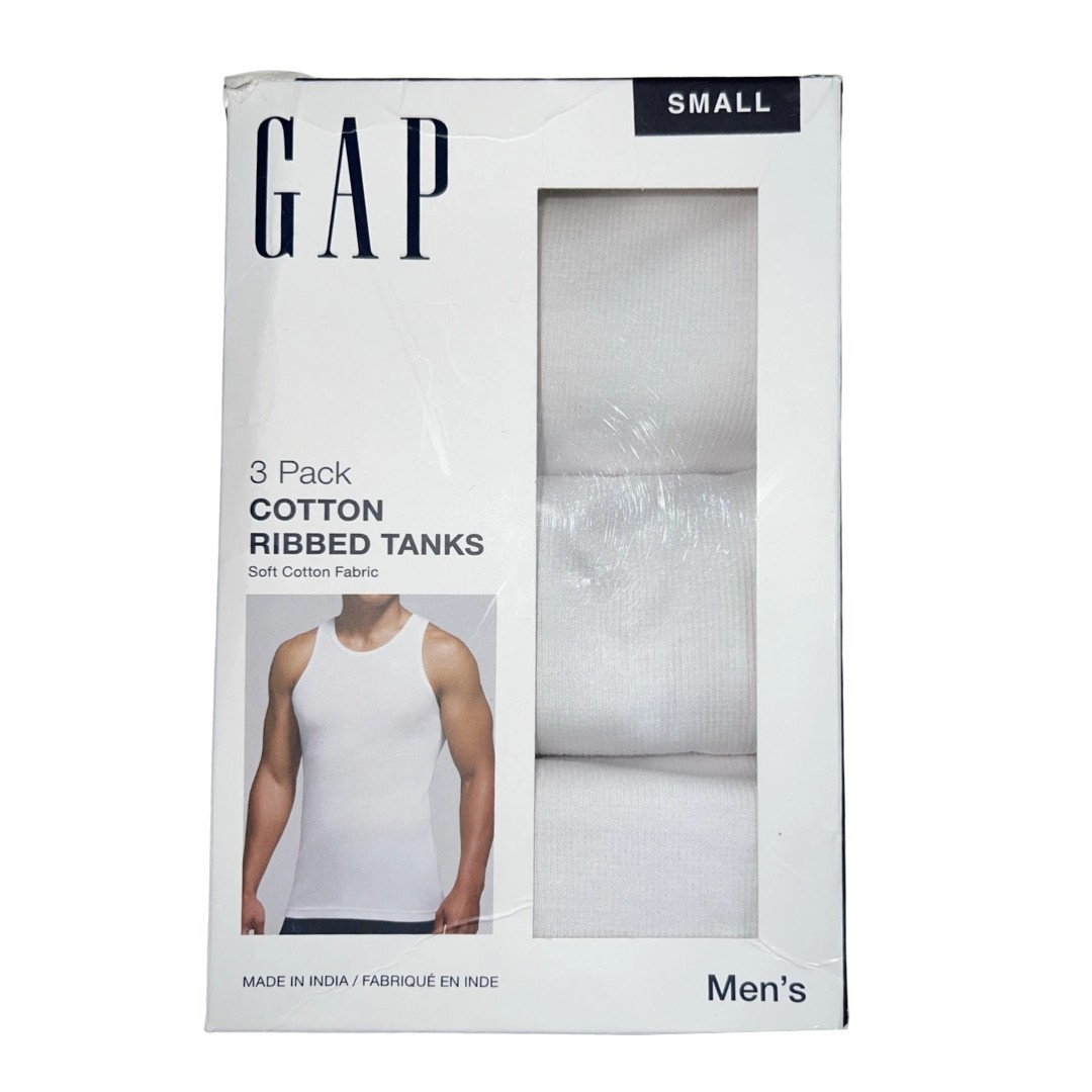 GAP Men’s Cotton Ribbed Tank Tops 3 Pack White Small Undershirt Classic Fit