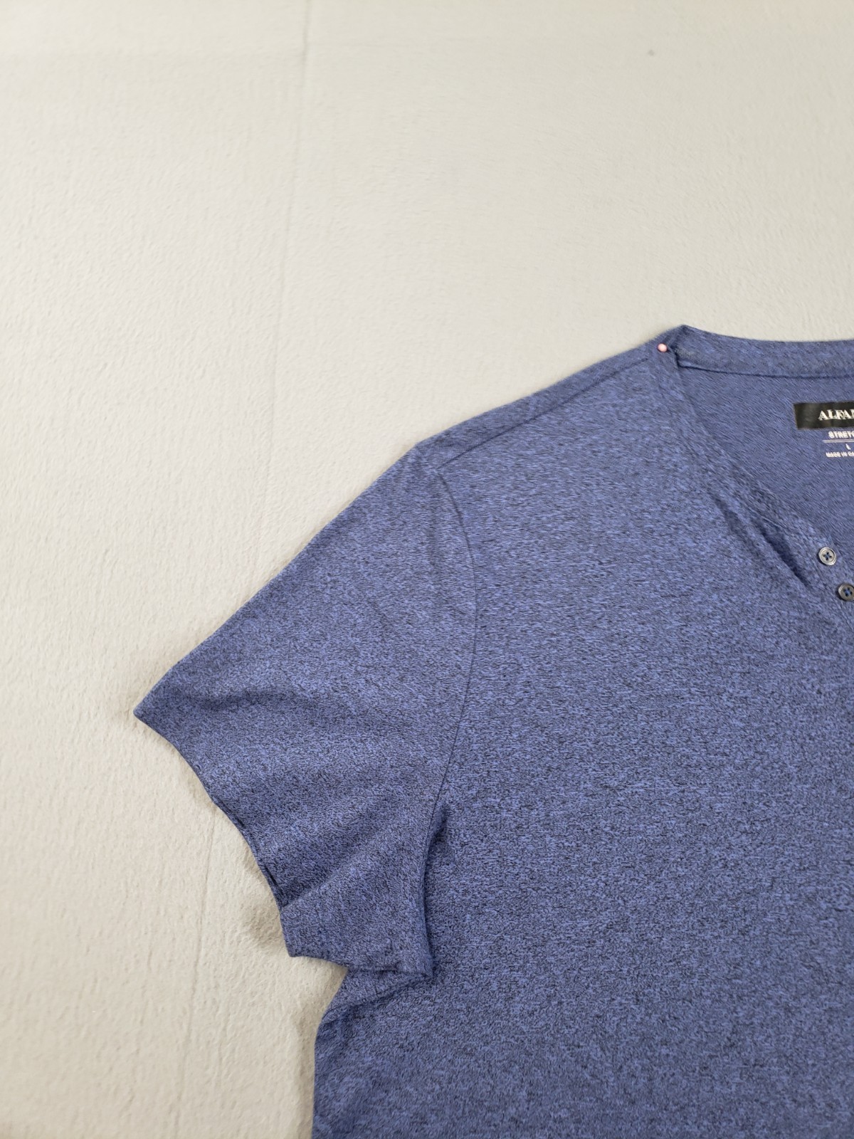 Alfani Men T Shirt L Blue Textured Henley Short Sleeve Stretch Summer Casual