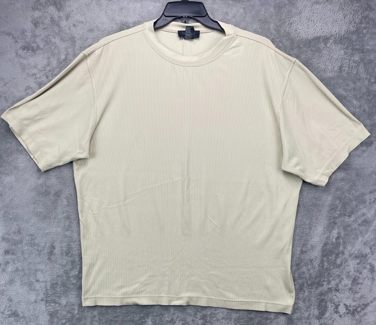 Toscano Mens Ribbed T-Shirt Large Beige Short Sleeve Pullover Crew Made in Italy
