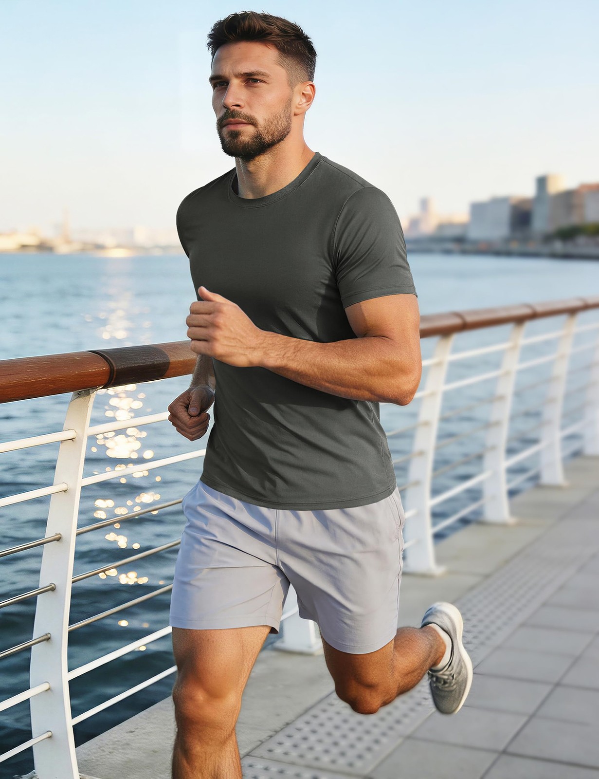 Men’s Short Sleeve UPF 50+ T-Shirt Quick Dry Workout Athletic Running Swim Tops