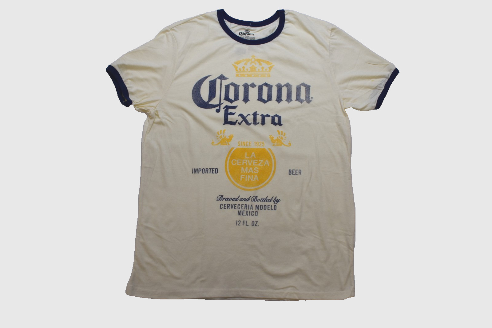 Corona Extra Vintage Graphic Ivory Mens Ringer Shirt NWT Medium