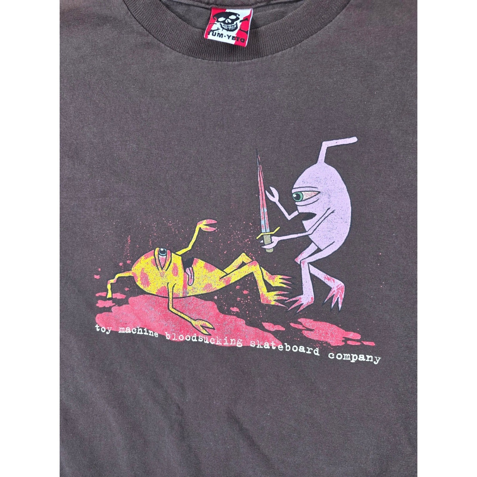 Vintage Toy Machine Bloodsucking Skateboard Company Tum Yeto Brown T-Shirt Mens