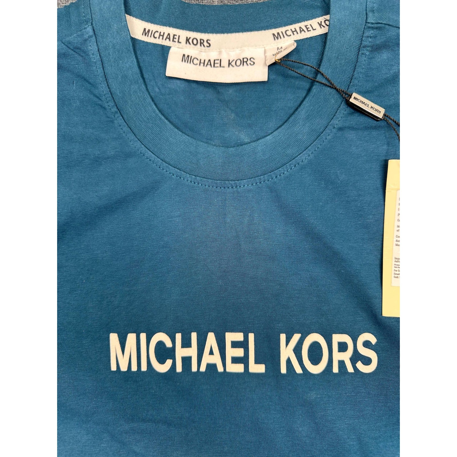 Michael Kors Mens Peacock Blue Graphic Wave Logo T-Shirt M NEW