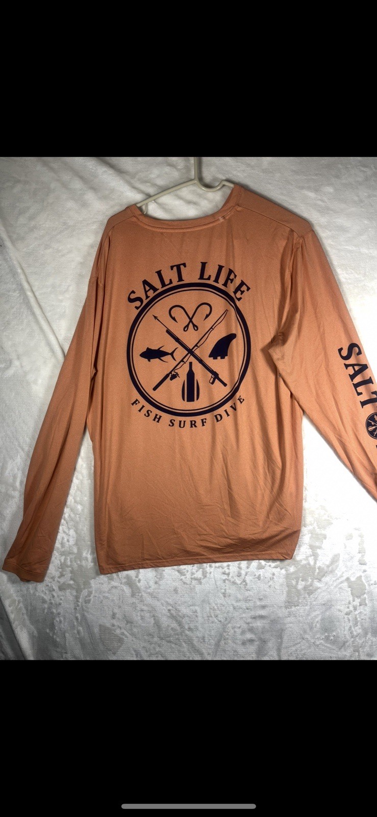 Salt Life Mens L Orange Long Sleeve Pocket Fishing Logo Boating Graphic Shirt