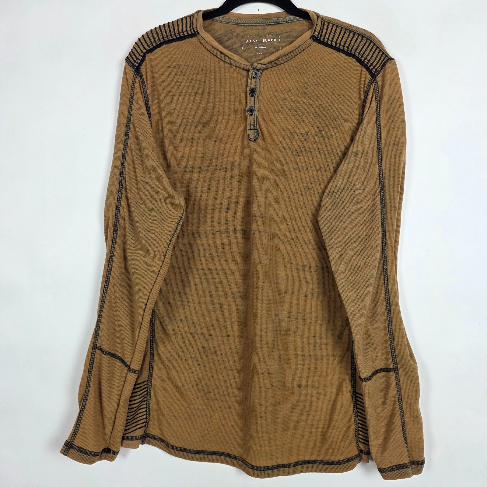 Buckle Black Henley Cotton Blend Mens Medium Long Sleeve Brown Shirt
