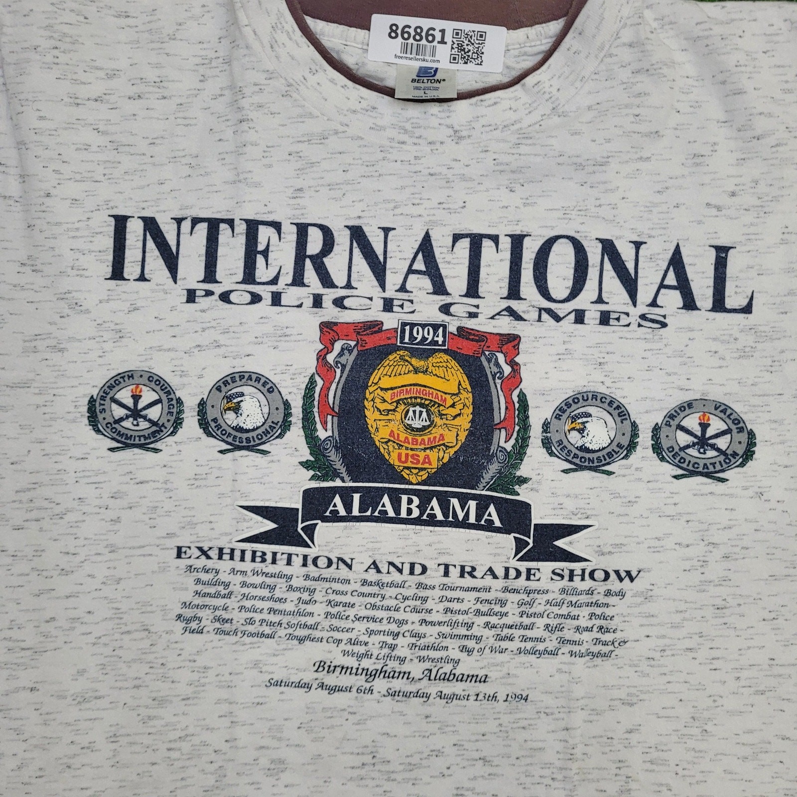 Vintage 1994 International Police Games Shirt M/L 22×25 Gray USA