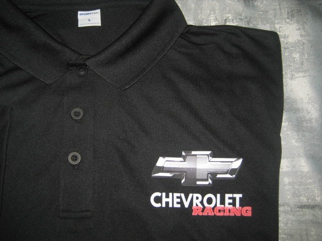 Men’s Polo golf style collared black 3 button Chevrolet Racing design shirt New