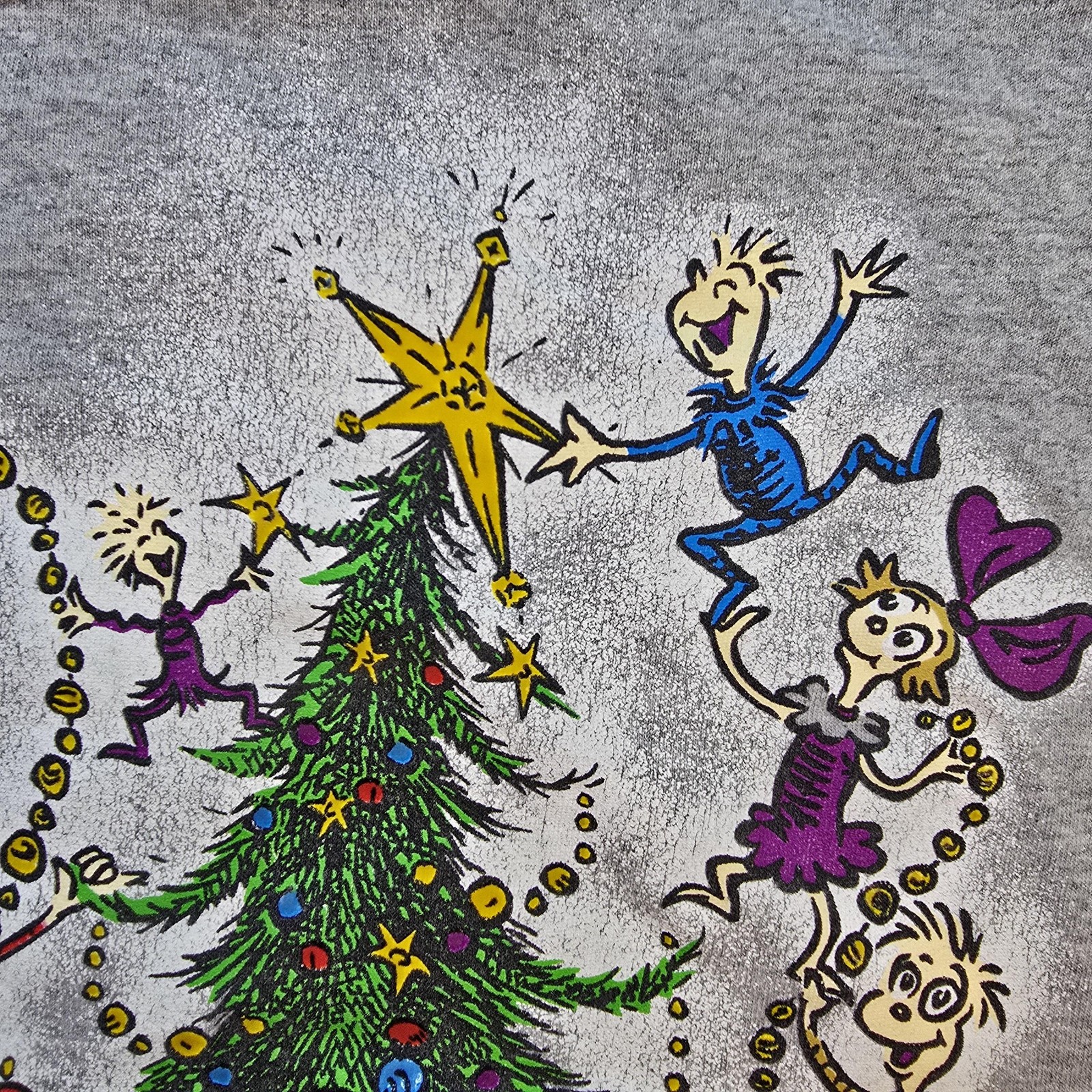 Vintage Dr. Seuss Grinch Shirt Mens Medium Gray Christmas Double Sided 00s 2001