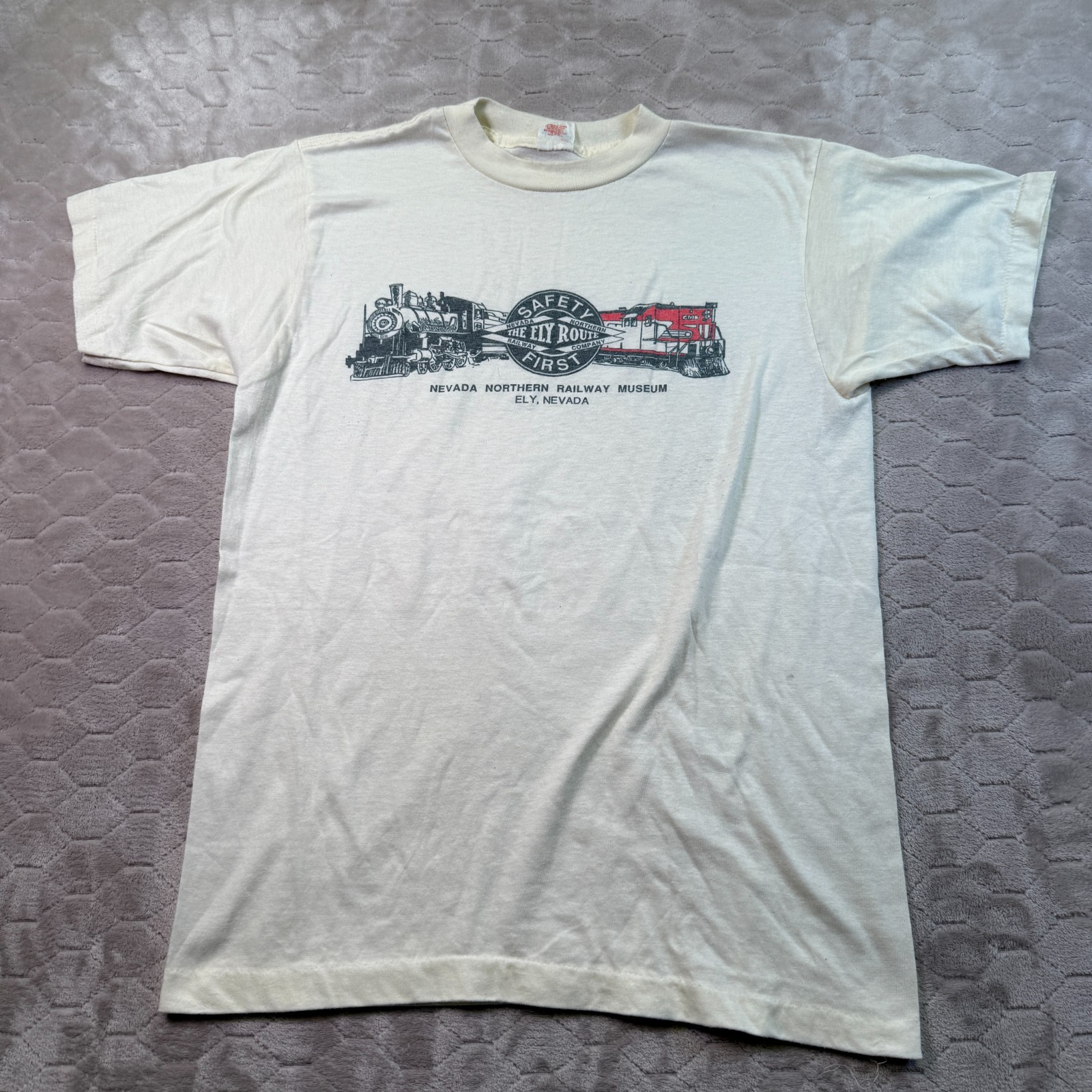 VTG 80s Ely Nevada Railway Train Museum Shirt Sz Lg Alore Tag Single Stitch WORN