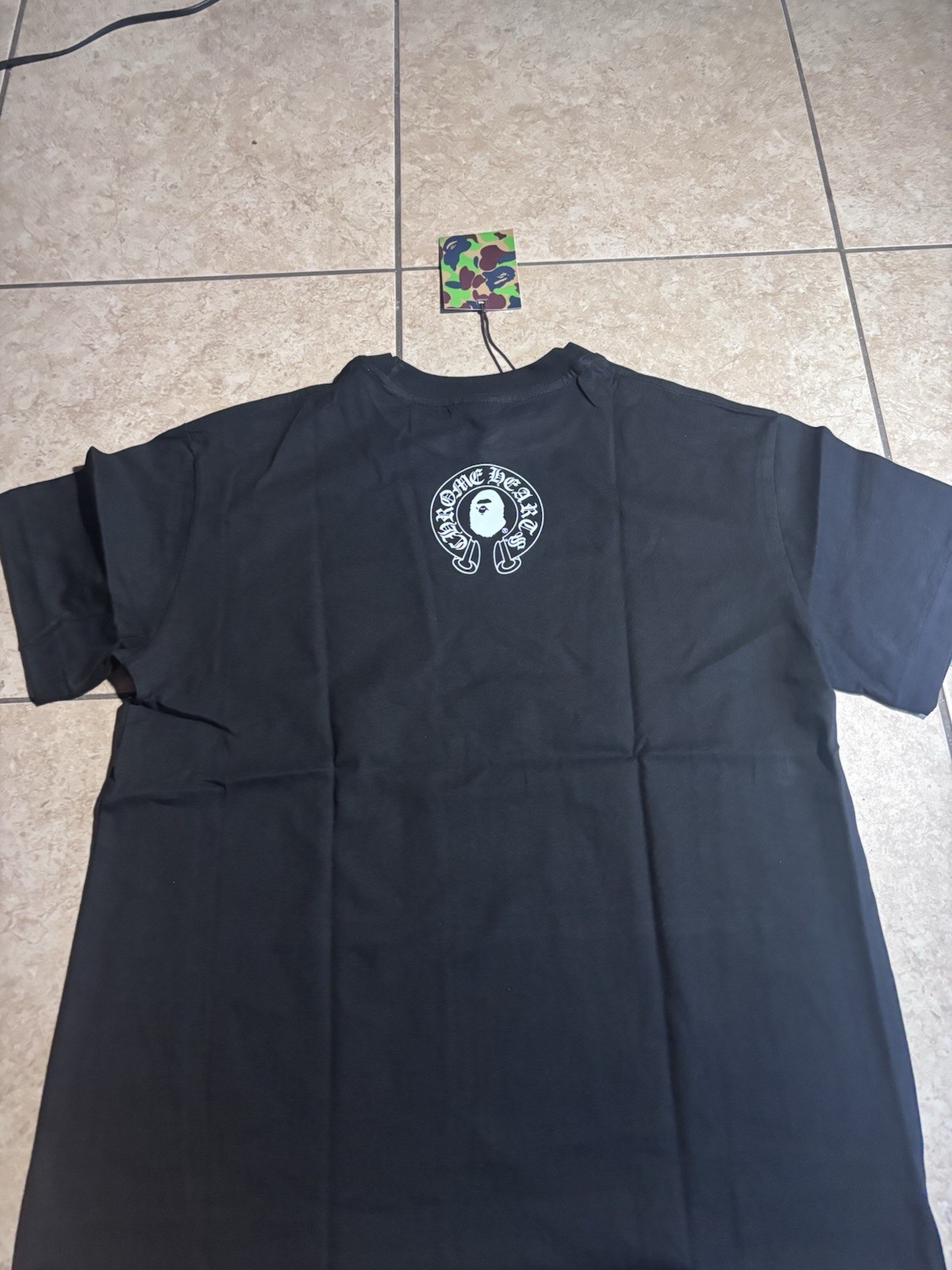 Men’s Black Bape Short Sleeve T-Shirt Crew Neck Size Large Bape/crome