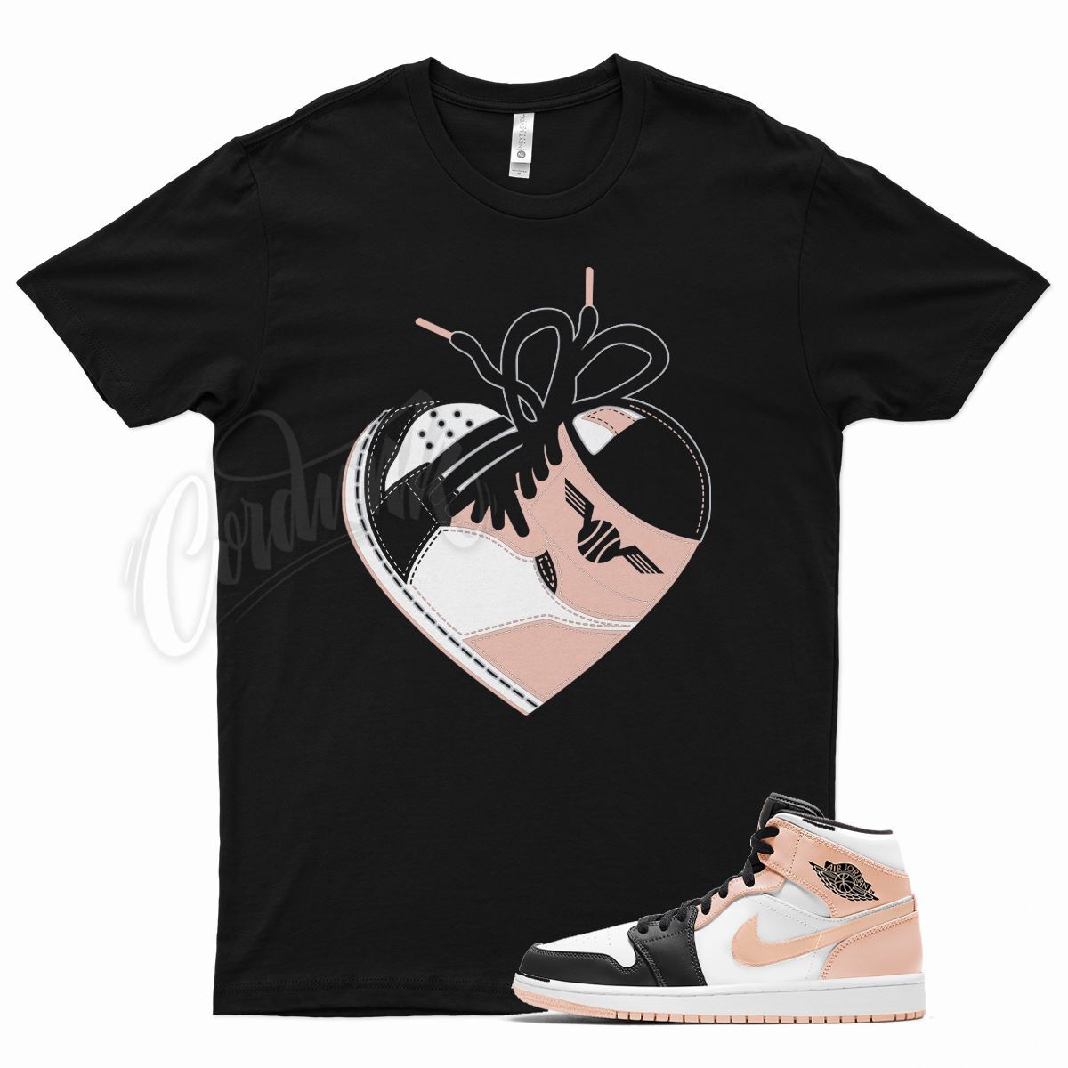 Black HEART T Shirt for Air J1 1 Crimson Tint Pink Arctic Orange Dunk High