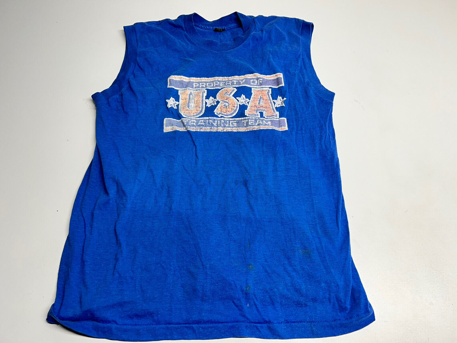 Vintage 90s Muscle T-Shirt Tank Property of USA Training Team Faded Blue Size L