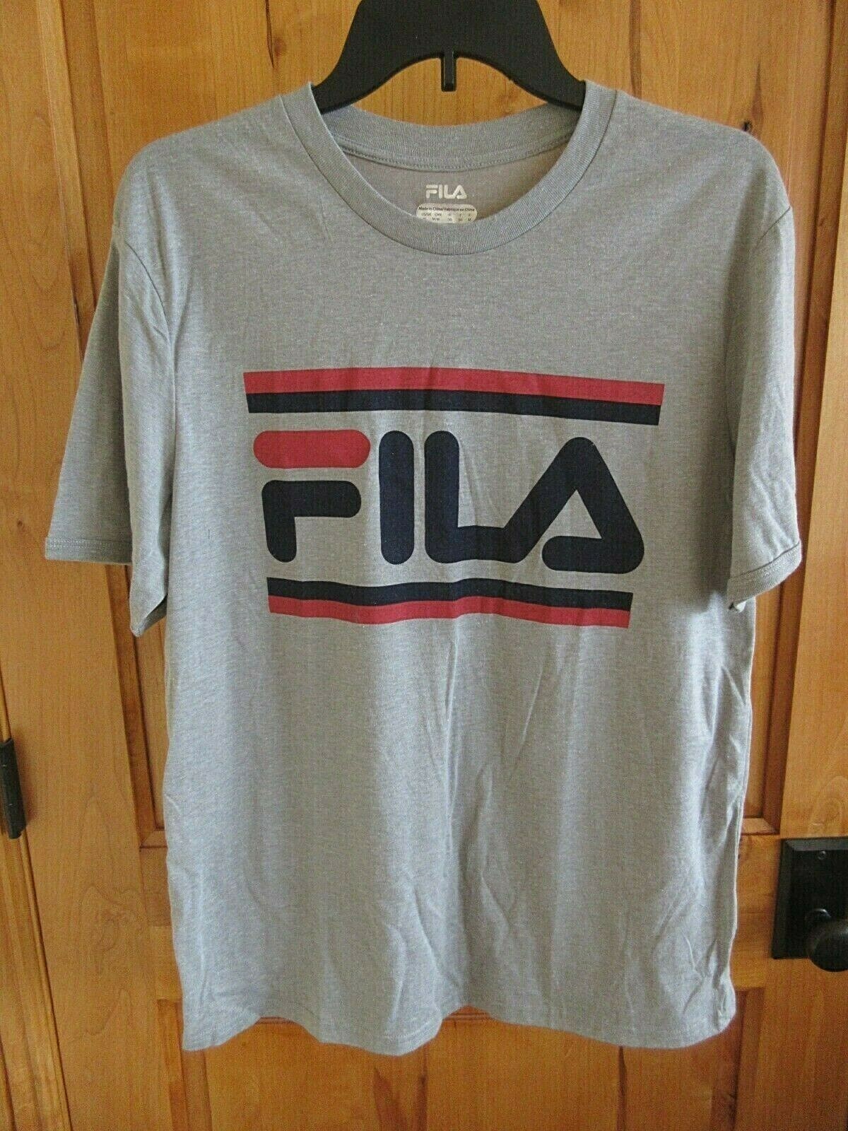 FILA NEW OLD STOCK LOGO NWT SIZE M T-SHIRT SSLV CREW NECK RED & NAVY ON GRAY