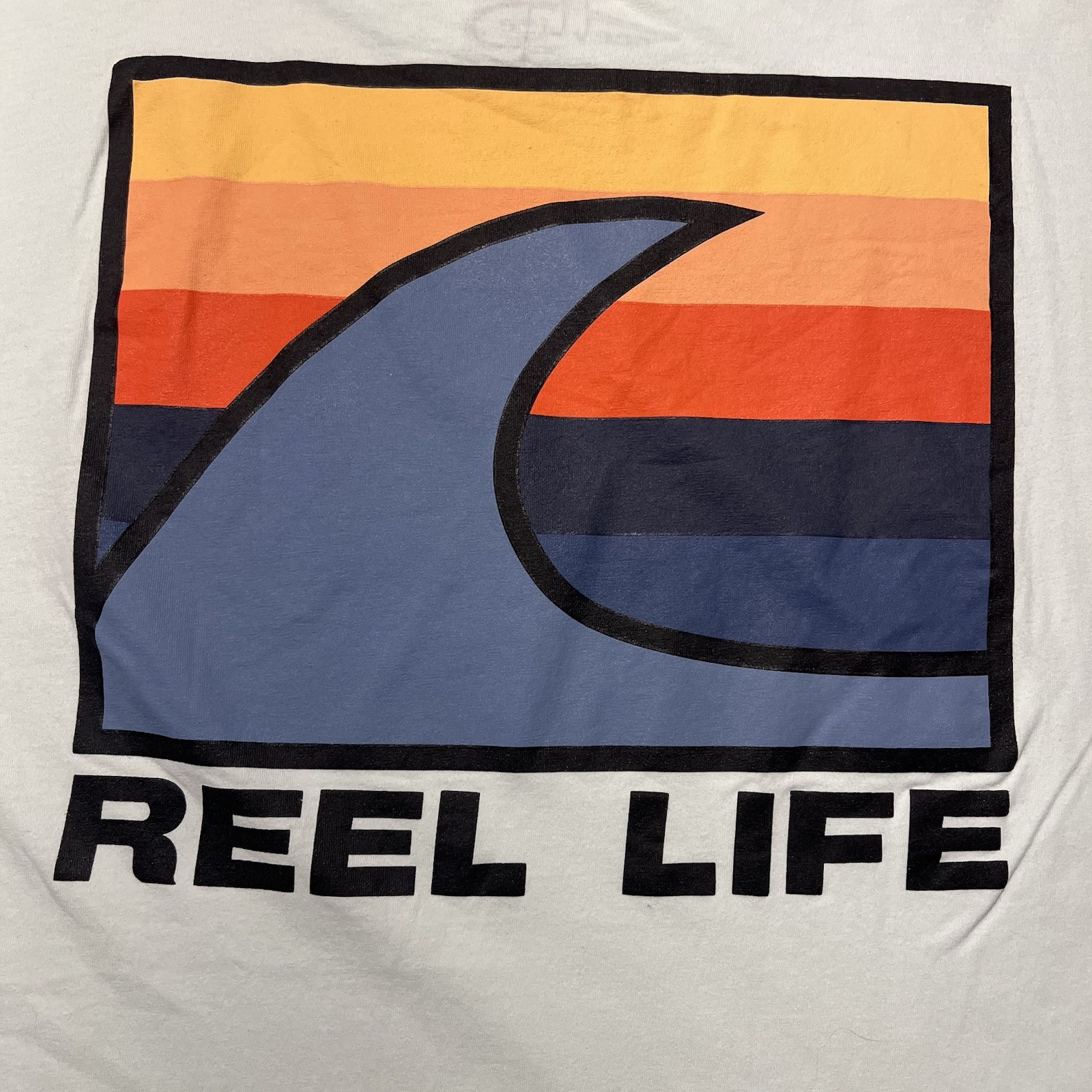 Reel Life Fishing T Shirt Mens XL Blue Wave Sunset Logo Graphic Outdoor