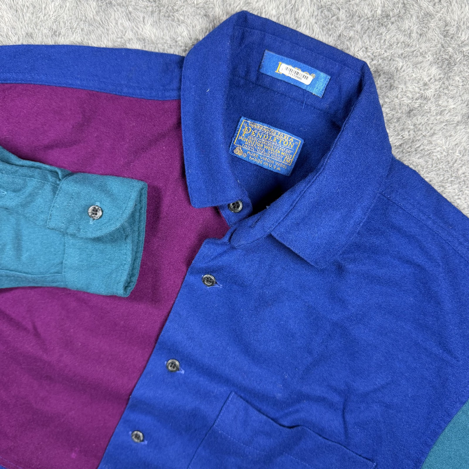 Vintage Pendleton Shirt Mens Medium Purple Blue Color Block Wool Lobo USA