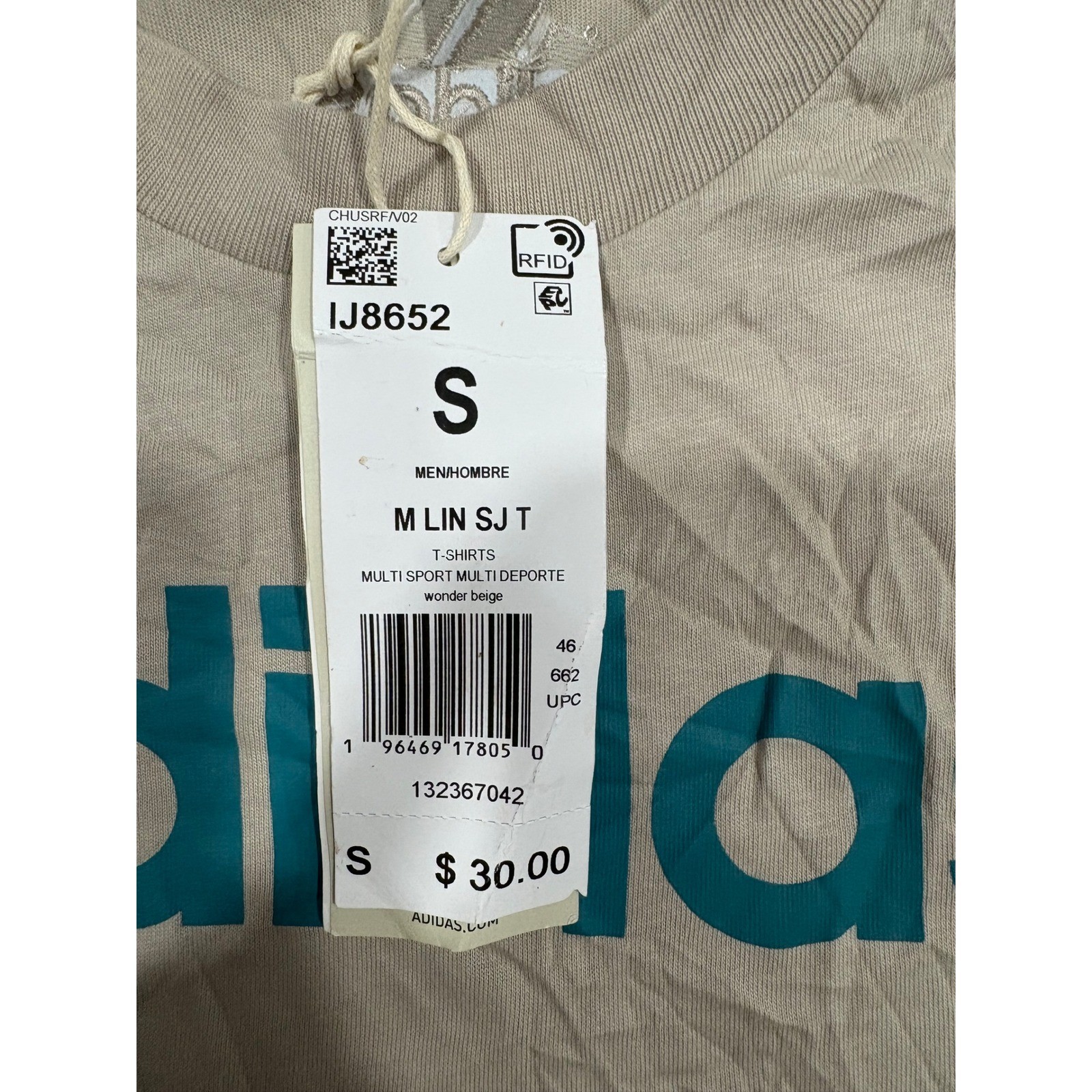 Adidas Mens Essentials Linear Logo T-Shirt Wonder Beige Teal IJ8652 Size S NEW