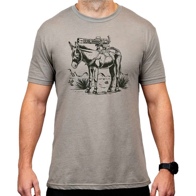 Magpul MAG1528 Burro CVC Tee Donkeys & Mounted Miniguns Graphic T-Shirt, Gray