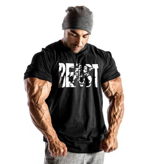 Men Gym Beast Bodybuilding Fitness Sport Workout Casual Cotton T-shirt Tee Vest