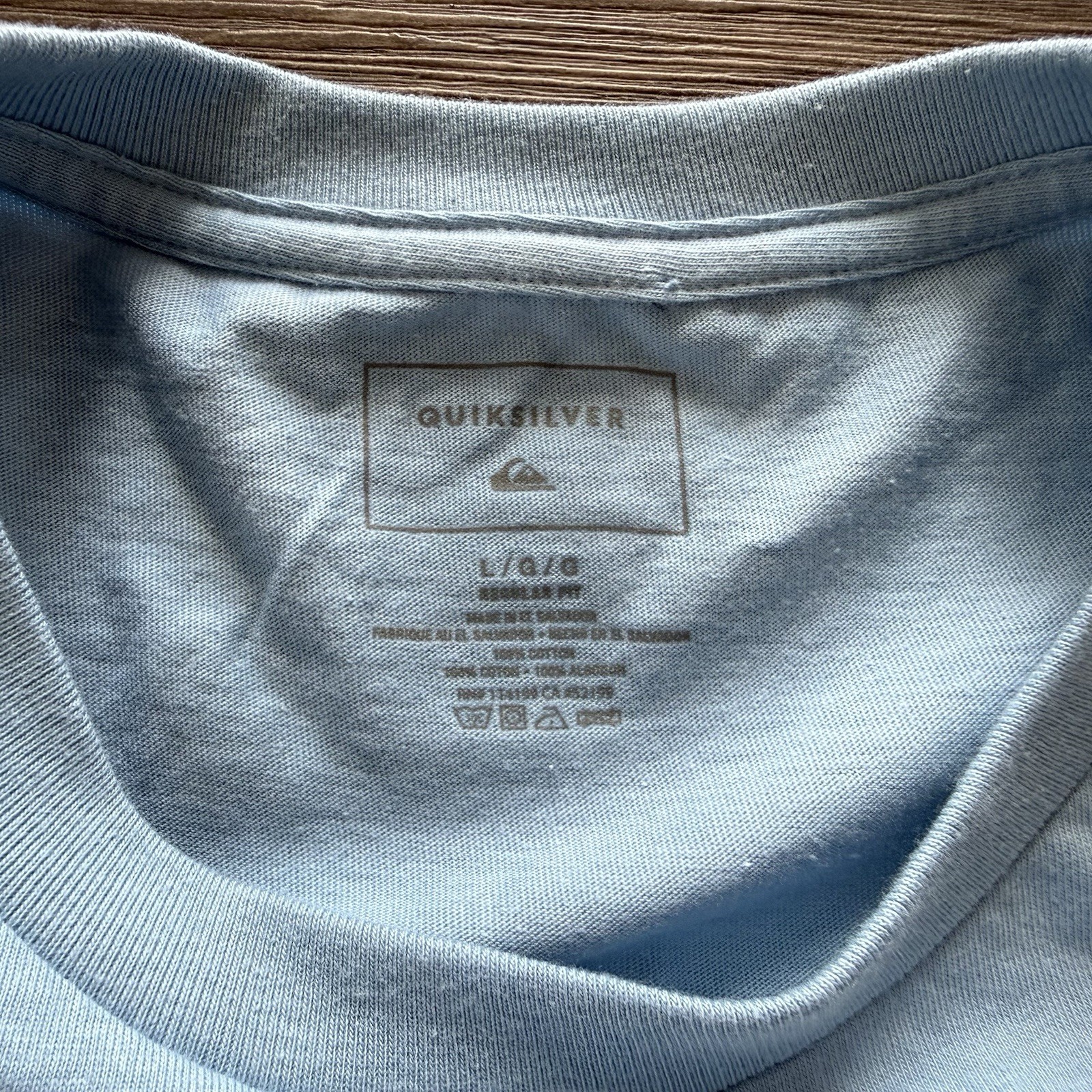 Quiksilver NWT Graphic Logo Spellout Light Blue Short Sleeve T Shirt Men’s L