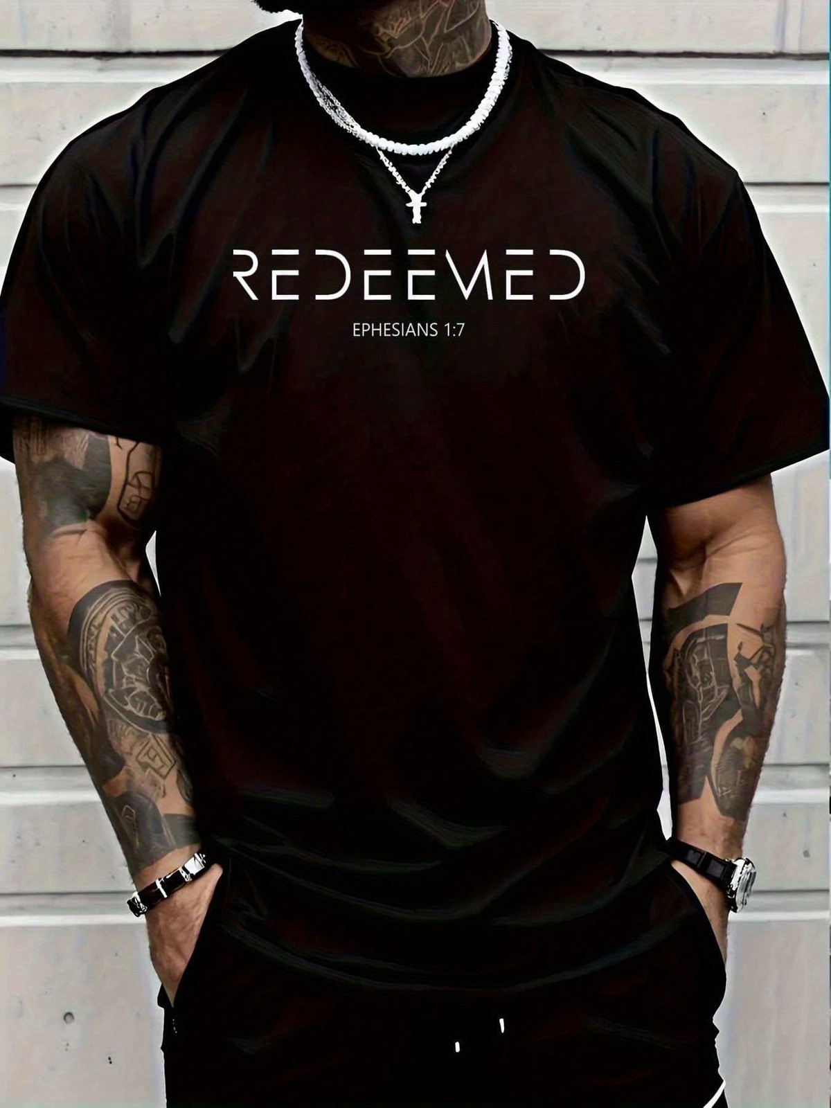Redeemed Ephesians 1:7 Christian Graphic Tee – Modern Minimalist Faith T-Shirt
