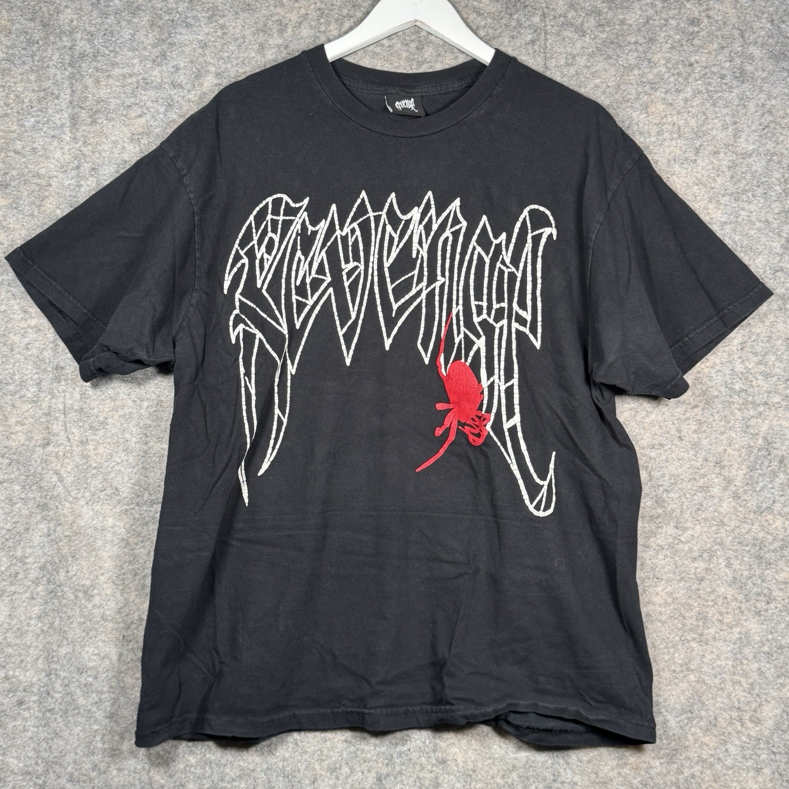 Revenge Streetwear Black Double Sided Spider Graphic T Shirt Mens Size XL 23×29