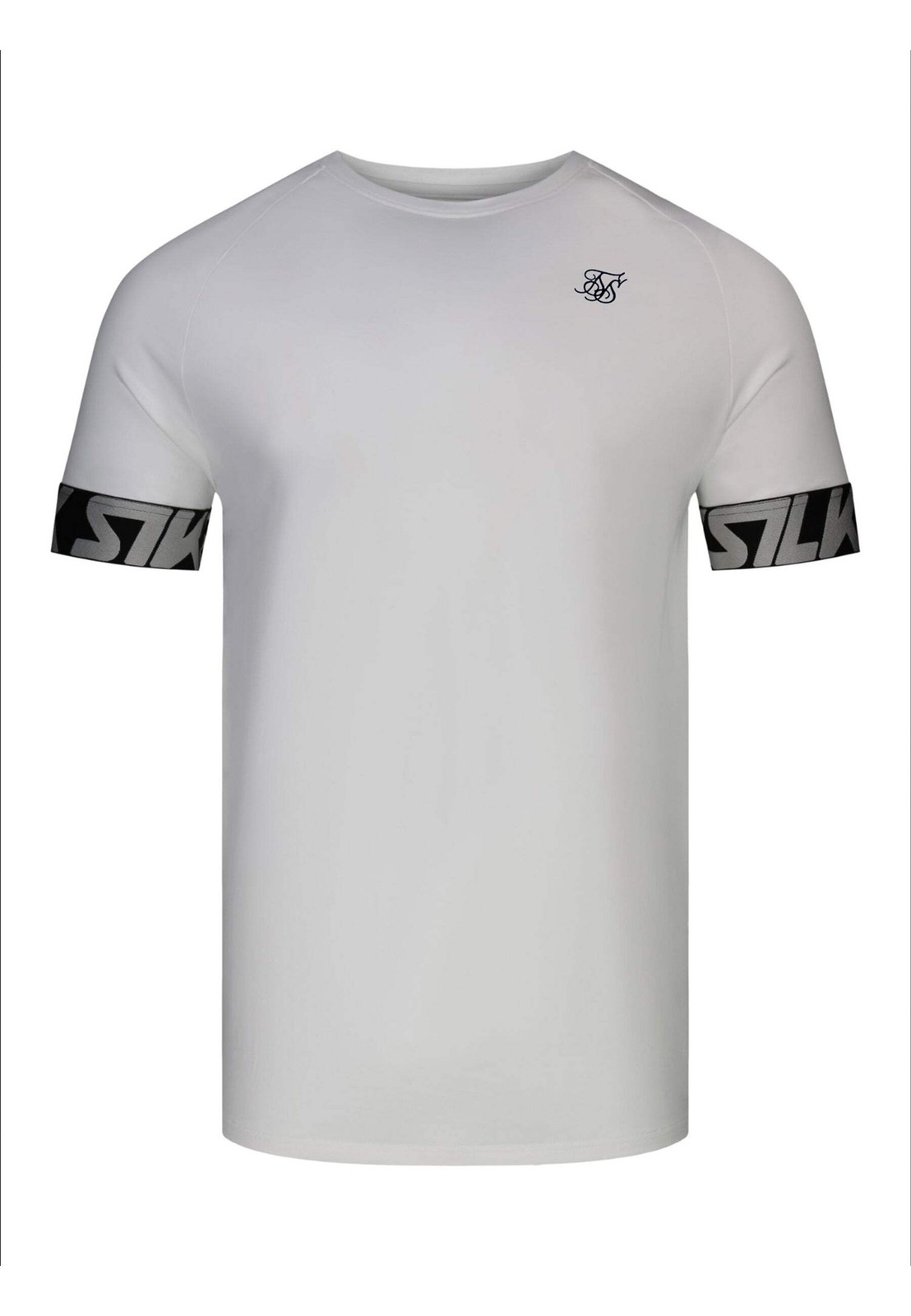 SikSilk Men’s Short Sleeved Muscle Fit Crew Neck Tech T-Shirt Tee White