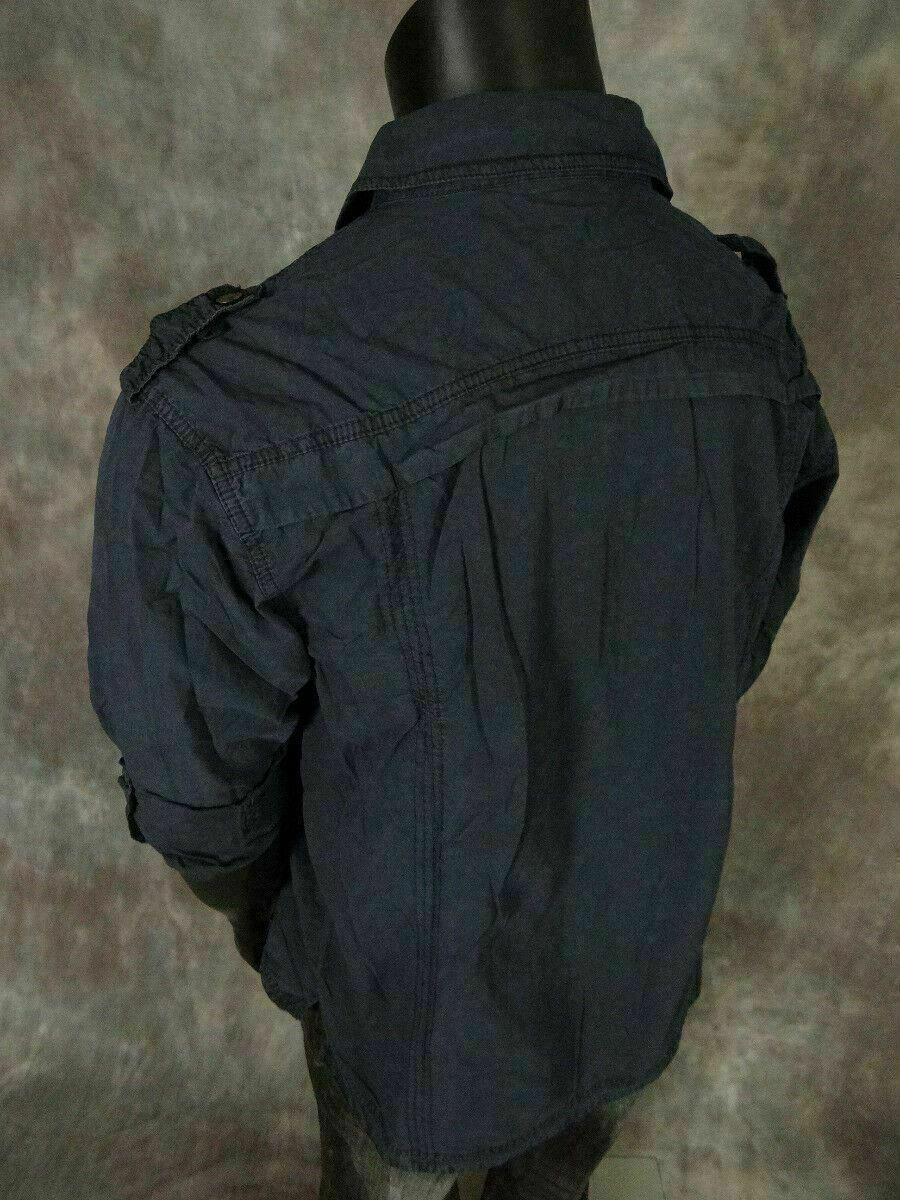 Mens Safari Button Shirt Pleated Pockets Studded Accents with Pin-Up Sleeves