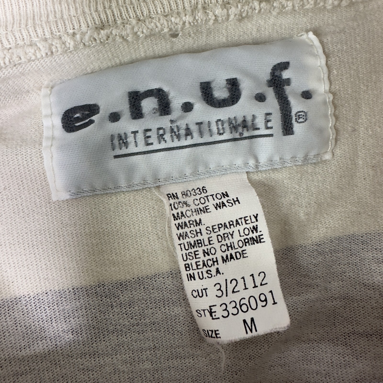 Vintage Enuf Internationale Shirt Mens Medium Purple Green White Striped 90s USA