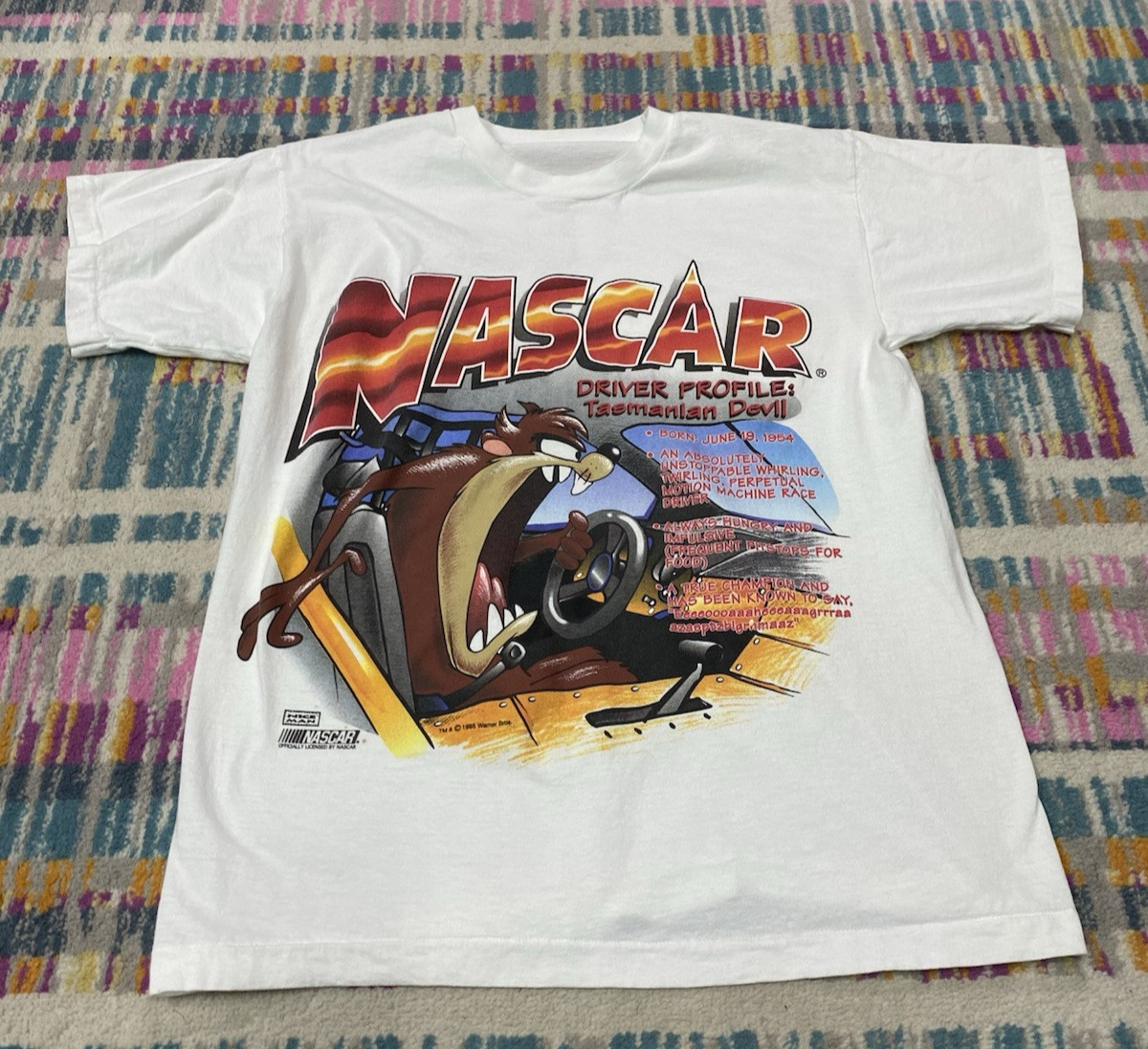 Vtg 1995 Nascar Single Stitch T Shirt Driver Profile TASMANIAN DEVIL No Tag L
