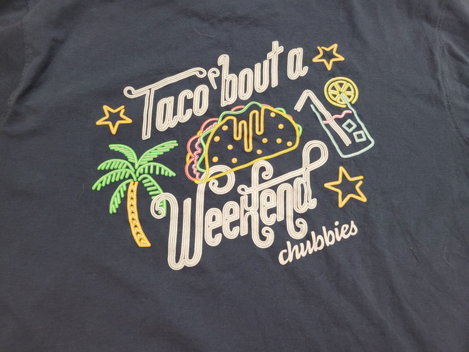 Chubbies Shirt Mens 2XL Blue Pocket Tee Logo Taco Weekend Neon Pineapple Casual