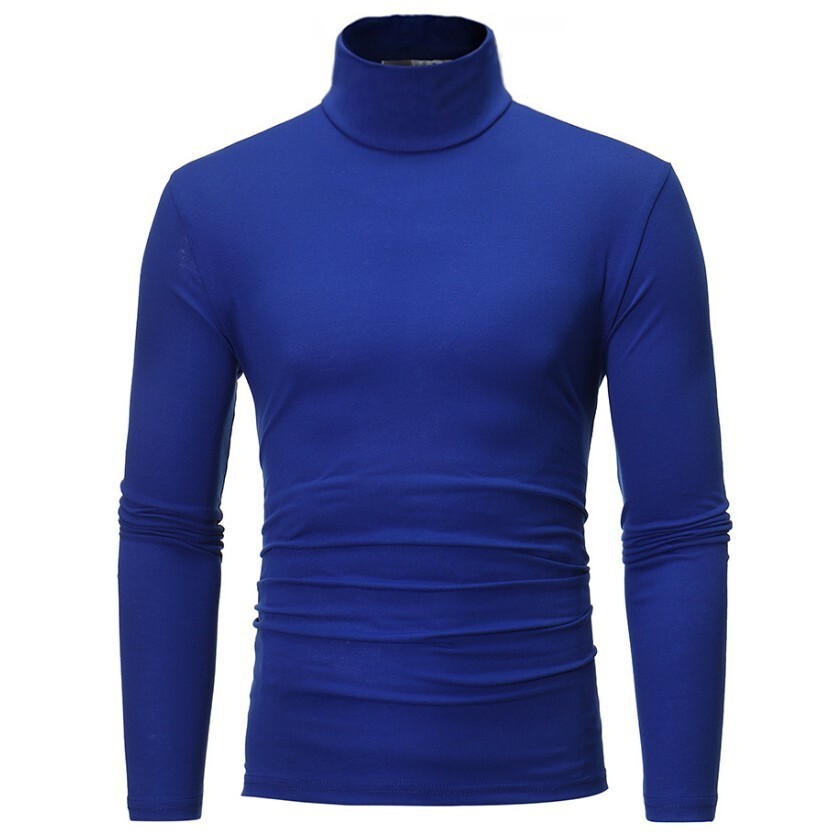 Spring and Autumn Men’s Thin Solid Color Half Turtleneck Long Sleeve T-Shirts
