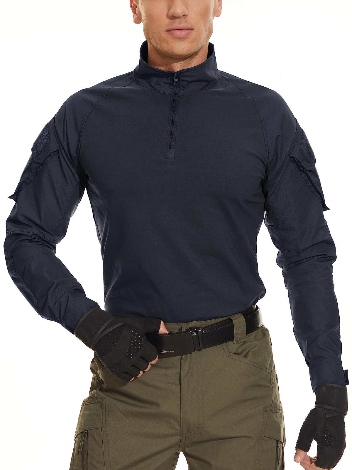 Mens Training Shirts Outdoor Hiking Long Sleeve Pocket 1/4 Zip Ripstop Work Tops