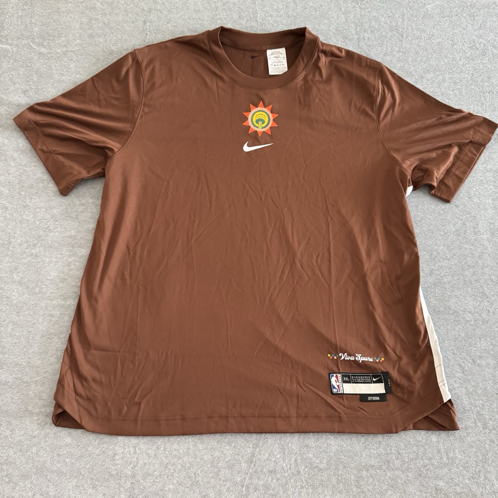 Nike San Antonio Spurs City Edition Brown Short Sleeve Shooting Shirt Size 2XL-T