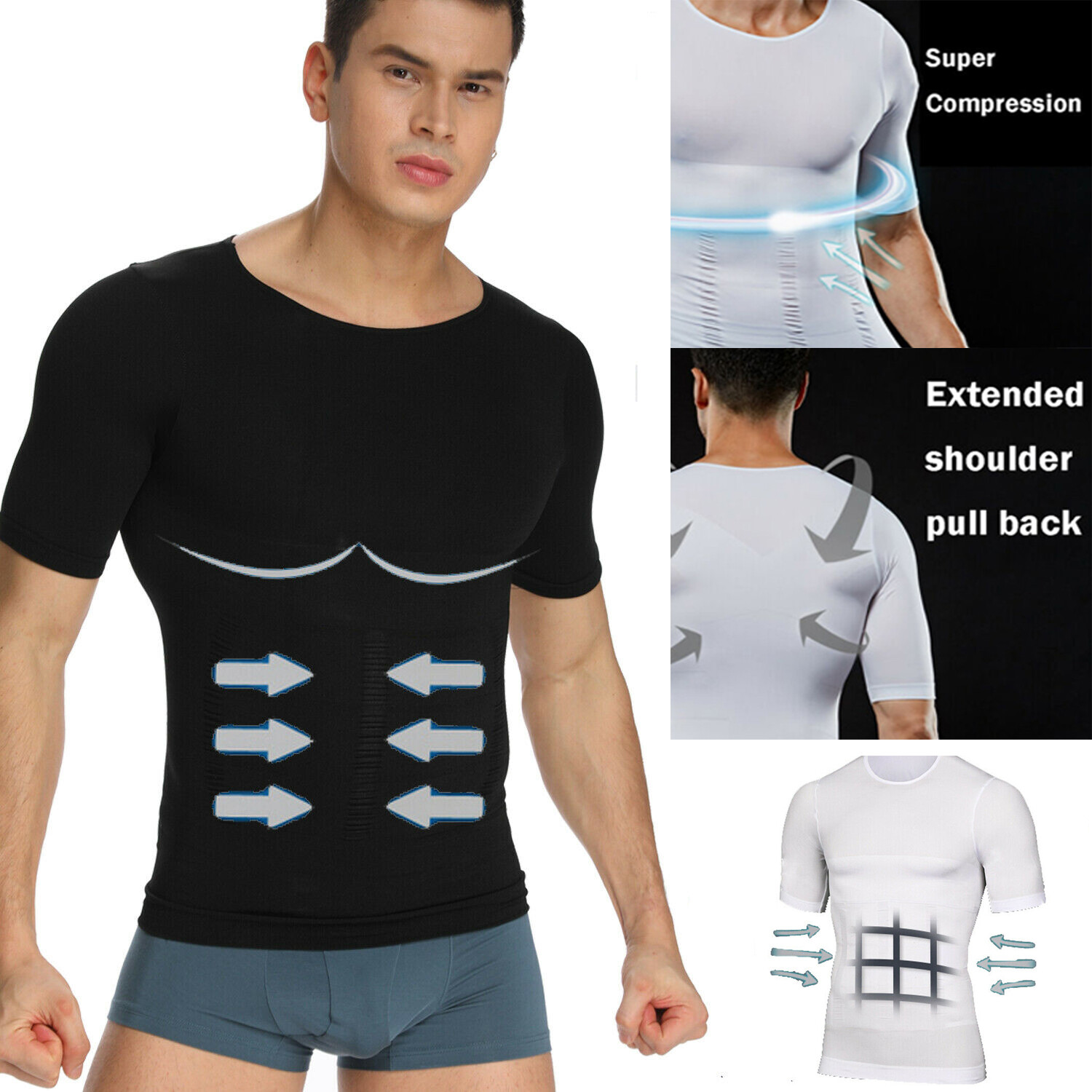 Men Slimming Body Shaper Gynecomastia T-shirt Posture Corrector Vest Compression
