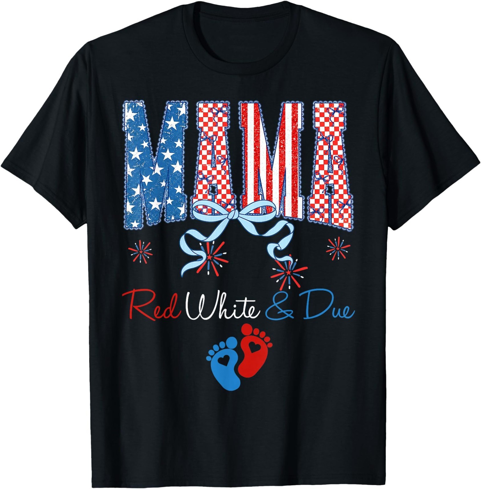 Mama Red White and Due 4th of July Pregnancy Announcement T-Shirt