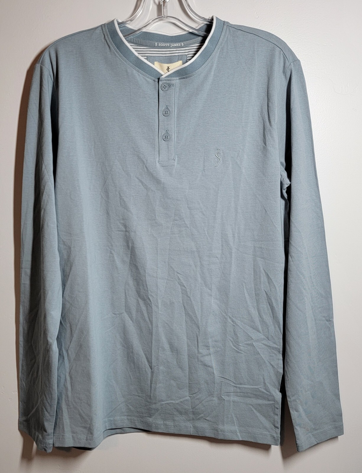 Scott James Long Sleeve Henley Shirt Men’s S Slate White SJLS-23058-SLATEWHT
