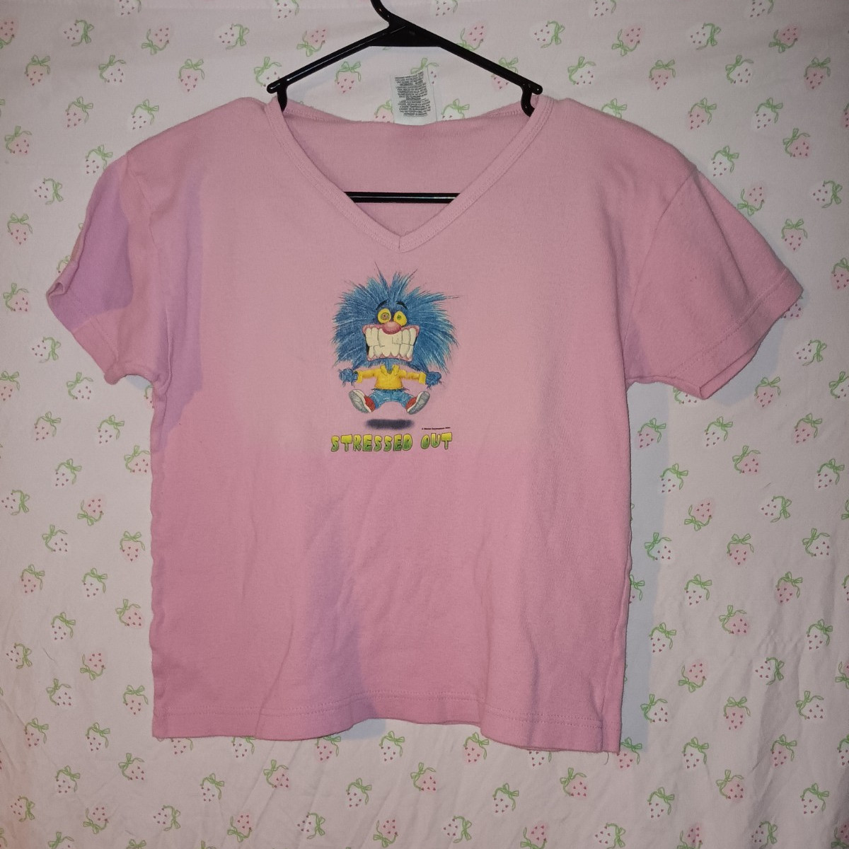 L.A.T Sportswear Pink Size L Crop Vintage Cute Monster Graphic T-Shirt