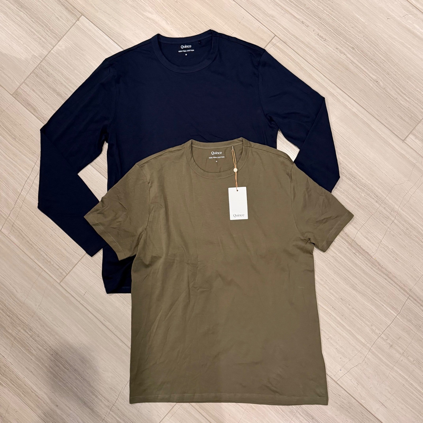 Quince Tee Set 100% Pima Cotton Luxe Touch Long Sleeve Lot of 2 Olive Navy NWOT