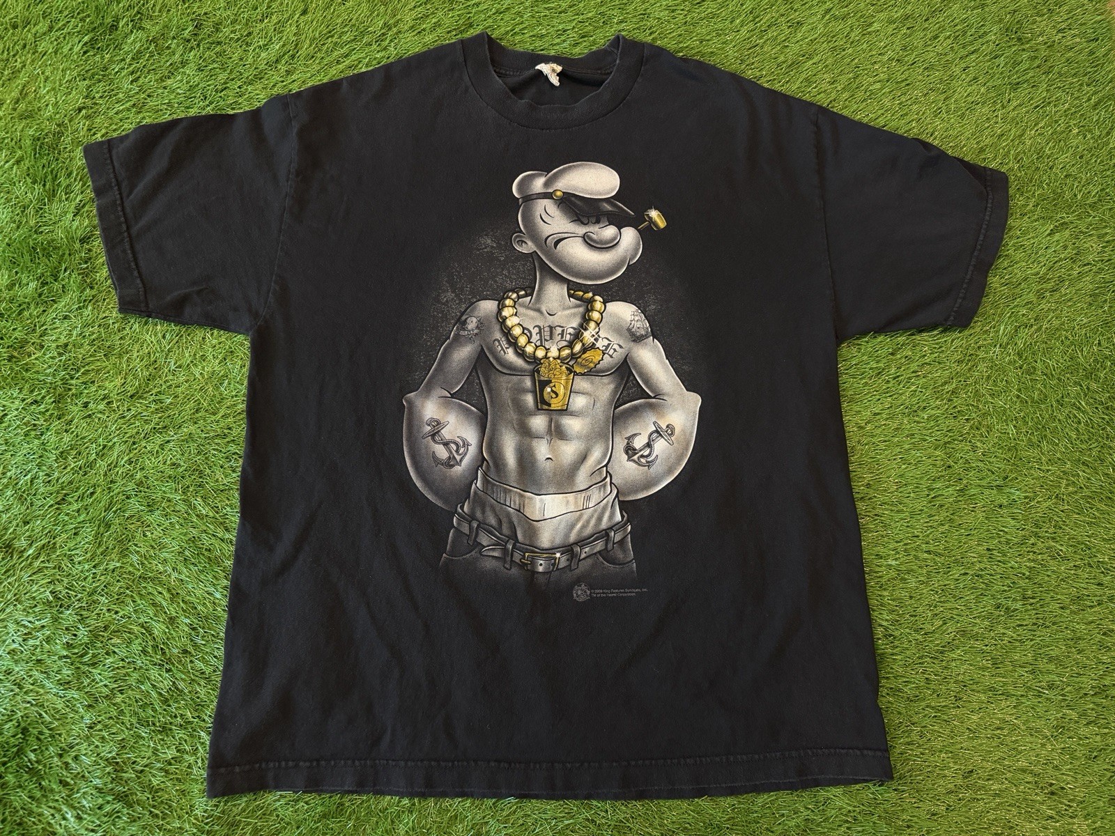 Y2K 2009 King POPEYE Gangsta Bling Tattoo Streetwear Vintage T-Shirt – Size XL