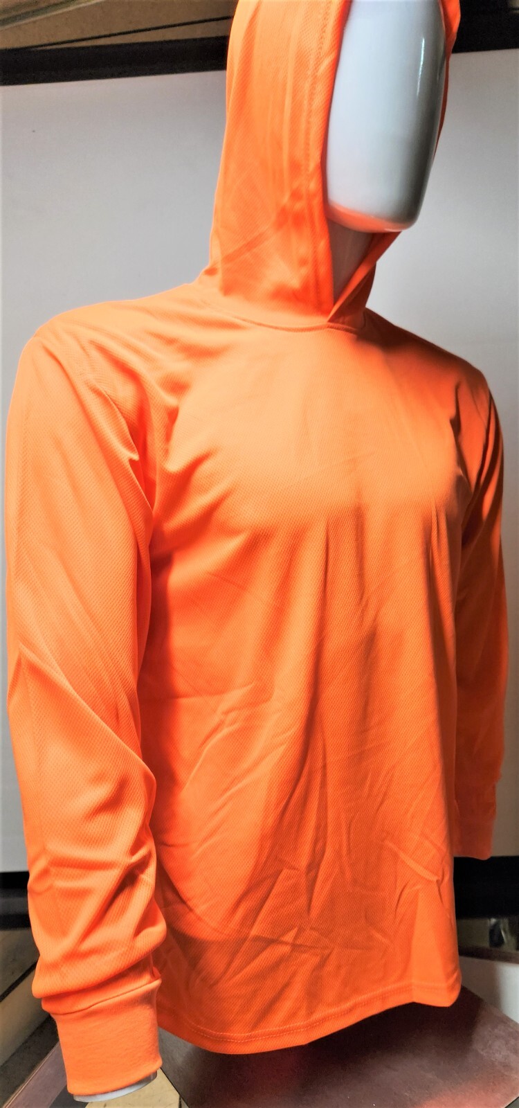 Neon Yellow or Orange Long Sleeve Hoodie Shirt, Polyester birdeye mesh
